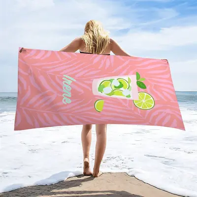 Custom Name Pink Leaves Lemon Juice Girl Beach Towel - Aperturee