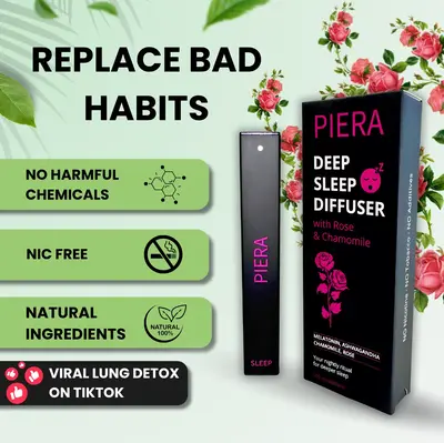 PIERA Pure Herbal Deep Sleep Diffuser with Rose & Chamomile for Body Detoxification & Tongue Air Freshening Nic-Free Natural ...