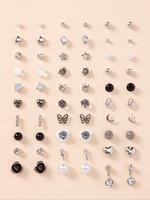 30 Pairs Fashion Jewelry Set Rhinestone Heart Star Stud Earrings for Women For Gift