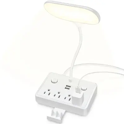Multifunctional Desk Lamp with Surge Protector, Multipurpose 2 USB Ports & 4 AC Outlets, USB Charging Desk Lamp with 2 Lighti...