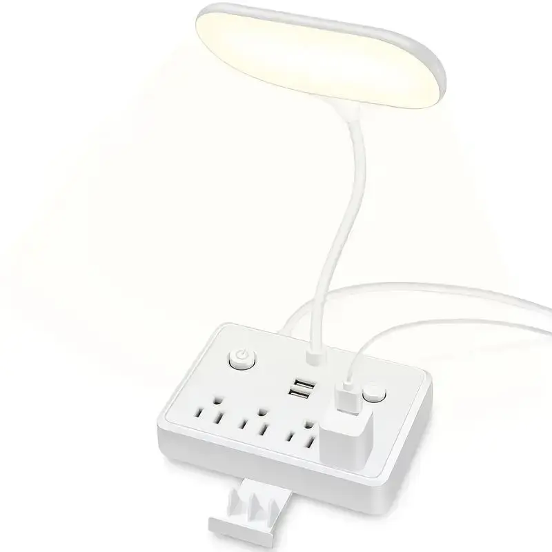 Multifunctional Desk Lamp with Surge Protector, Multipurpose 2 USB Ports & 4 AC Outlets, USB Charging Desk Lamp with 2 Lighti...