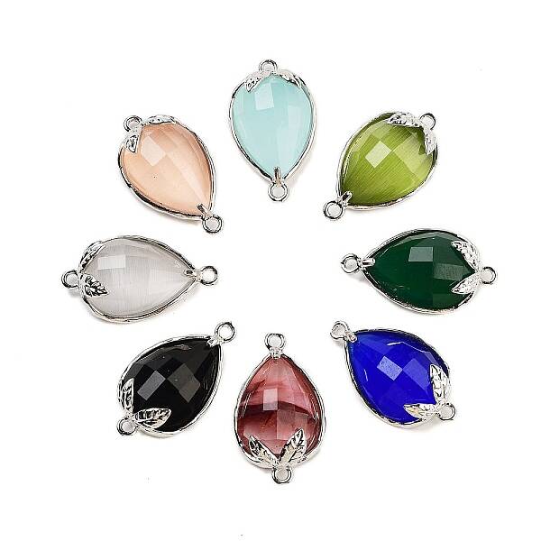 Cat Eye Faceted Teardrop Connector Charms