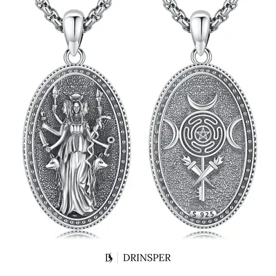 DRINSPER Hecate Necklace 925 Sterling Silver Goddess of Witches of Magic Hekate Pendant Necklace Ancient Greek Mythology Nigh...