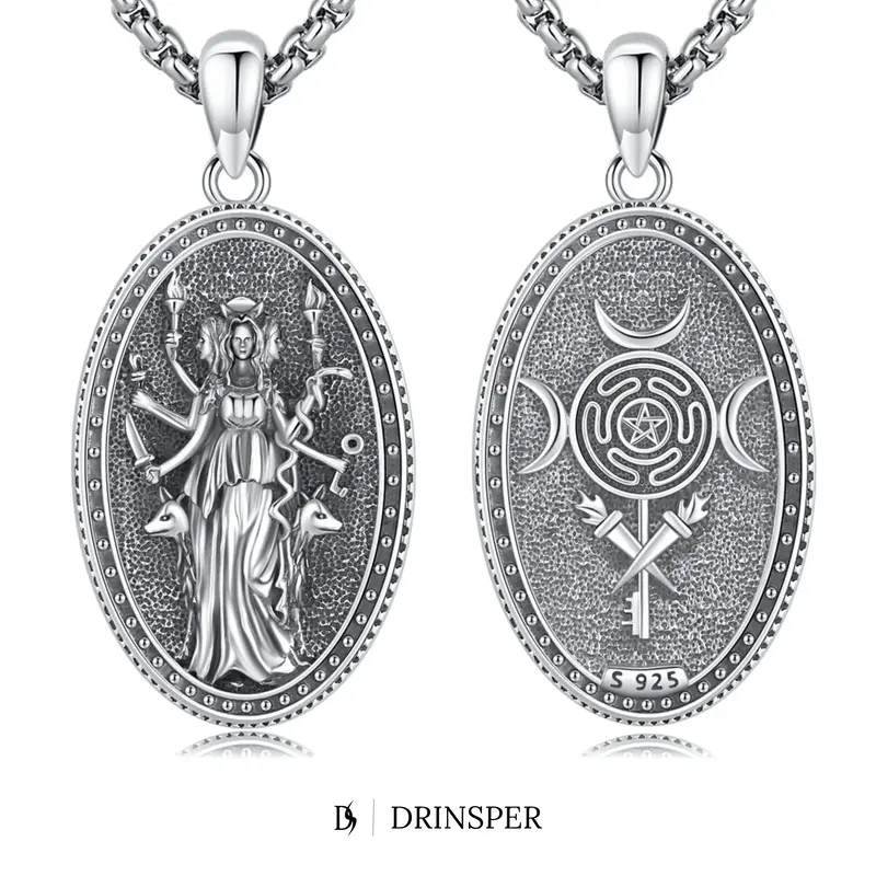 DRINSPER Hecate Necklace 925 Sterling Silver Goddess of Witches of Magic Hekate Pendant Necklace Ancient Greek Mythology Nigh...