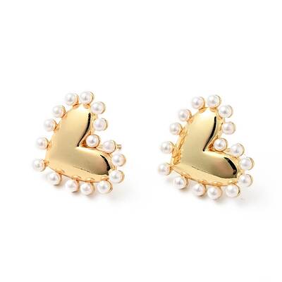 Rack Plating Brass with Acrylic Beads Stud Earrings for Women