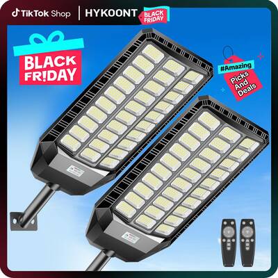 HYKOONT Solar Outdoor Street Lights Dusk to Dawn Auto Lighting up 6500K IP66 Waterproof 3-year-warranty Solar Security L