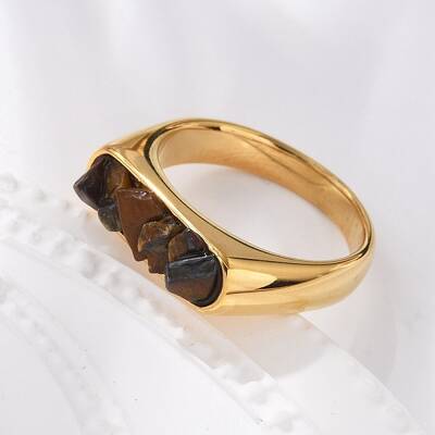 Rectangle Natural Tiger Eye Chips Finger Rings