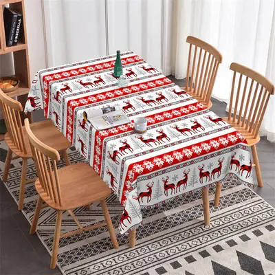 Reindeer Snowflake Red Texture Christmas Tablecloth - Aperturee