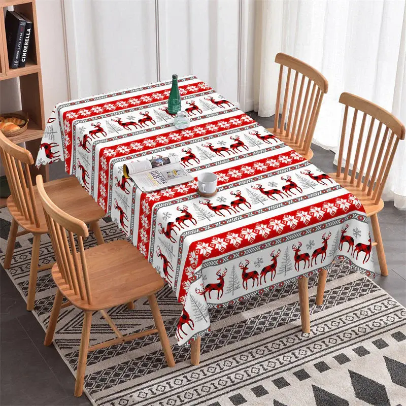 Reindeer Snowflake Red Texture Christmas Tablecloth - Aperturee