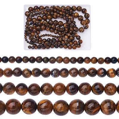 4 Strands 4 Style Natural Grade AB Tiger Eye Round Beads Strands