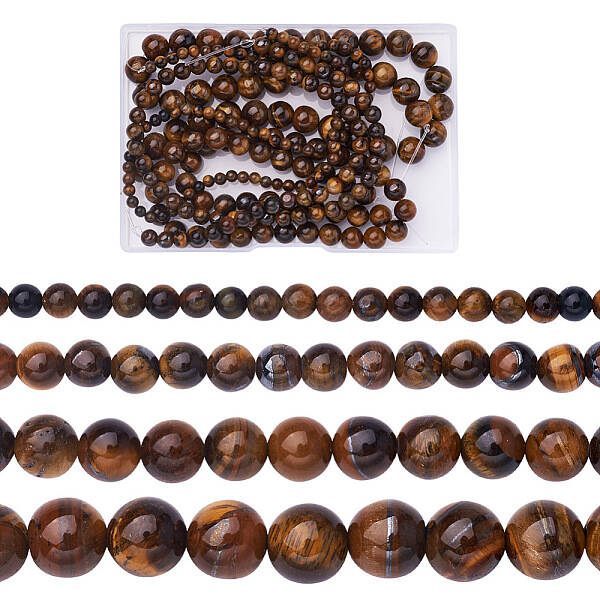 4 Strands 4 Style Natural Grade AB Tiger Eye Round Beads Strands