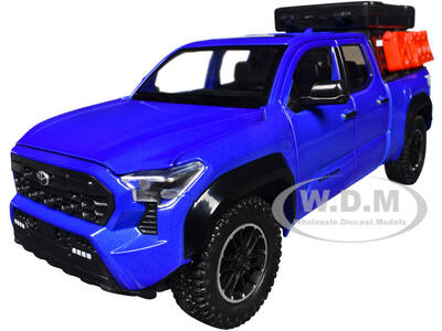 2024 Toyota Tacoma TRD Off-Road Edition Pickup Truck Blue Metallic with Bed Camper 1/24 Diecast Model Car