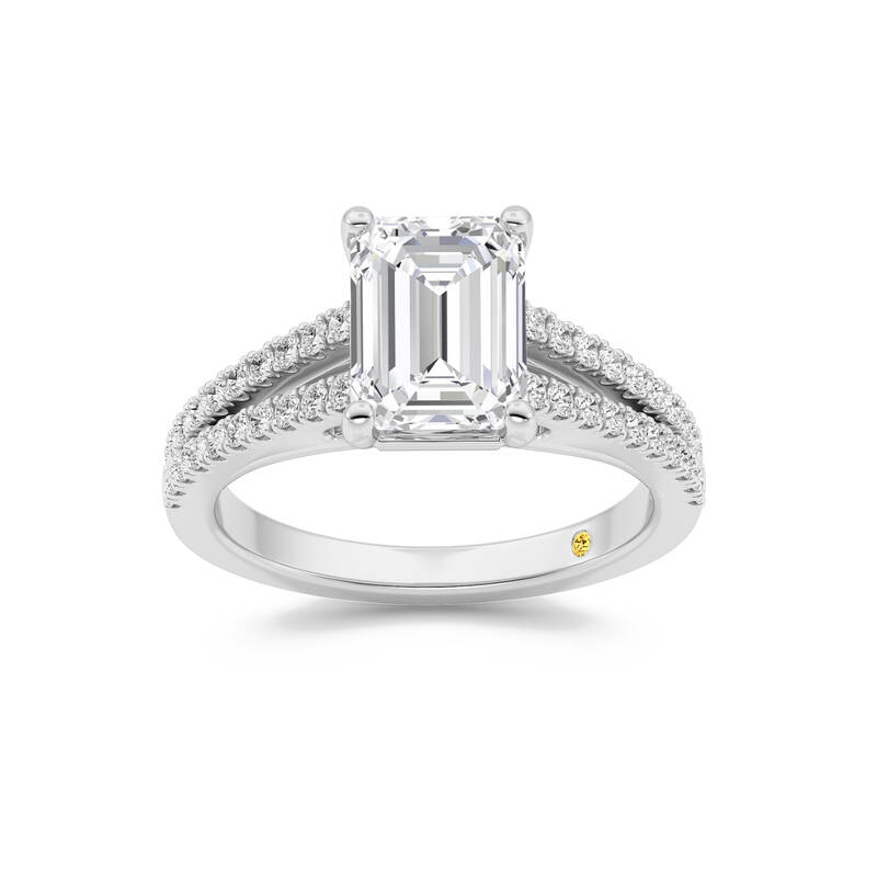 Nyx Split Shank Trellis Pavé Emerald Cut Lab Grown Diamond Engagement Ring | 18K White Gold 3 1/2 CT. TW.