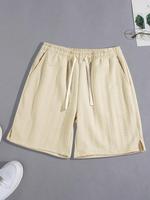 Men's Solid Color Jacquard Drawstring Waist Shorts, Regular Fit Casual Comfy Breathable Shorts for Daily Wear, Men's Bottoms ...