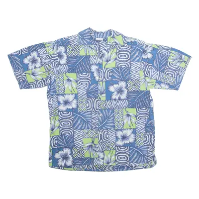 GO BAREFOOT Mens Shirt Blue Floral M
