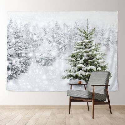 Aperturee Snowy Foggy Pine Tree Forest White Winter Backdrop