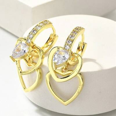 Brass Clear Cubic Zirconia Hoop Earrings