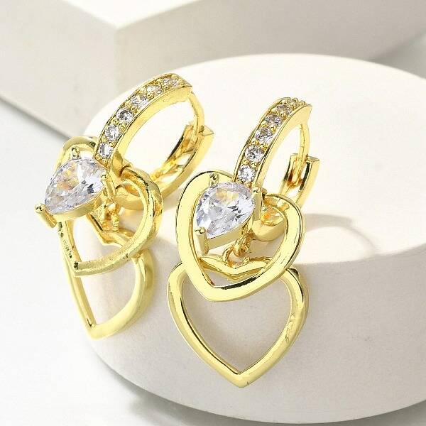 Brass Clear Cubic Zirconia Hoop Earrings