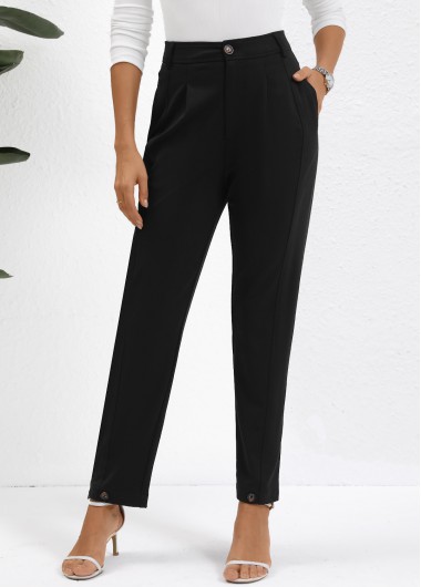Modlily Black Button High Waisted Ankle-length Pants - XL
