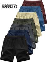Men's Solid Color Zipper Pocket Shorts, Regular Fit Casual Comfy Breathable Shorts for Daily Outdoor Wear, Elastic Waist Shor...