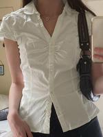 Women's Plain Button Front Shirt, Casual Ruched Tie Back Tops for Women, Ladies Clothes for All Seasons, Comfort Womenswear, ...