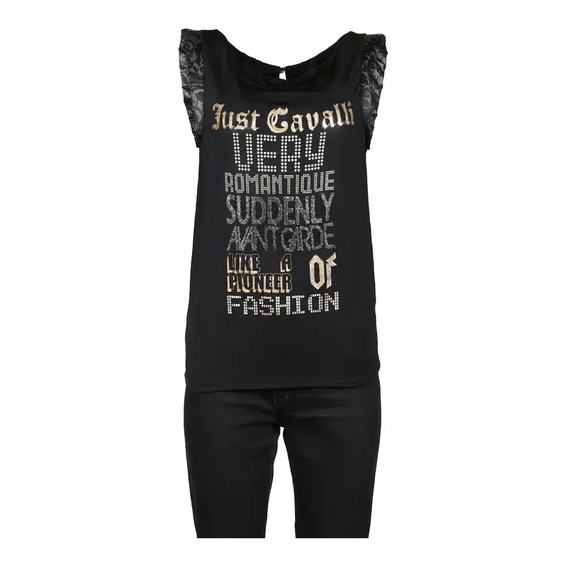 Just Cavalli Graphic Top - Small Black Viscose Blend