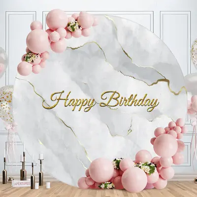 Aperturee Grey And Gold Glitter Round Birthday Backdrop