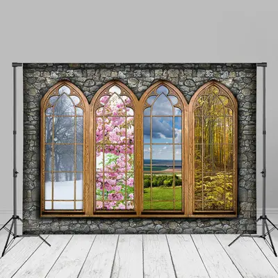 Stone Wall Four Season Window Backdrop For Photography - Aperturee