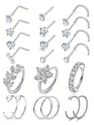 Women's Elegant Rhinestone Decorated Nose Studs, 1 Set Fashionable Piercing Body Jewelry for Women & Girls for Party, Daily C...