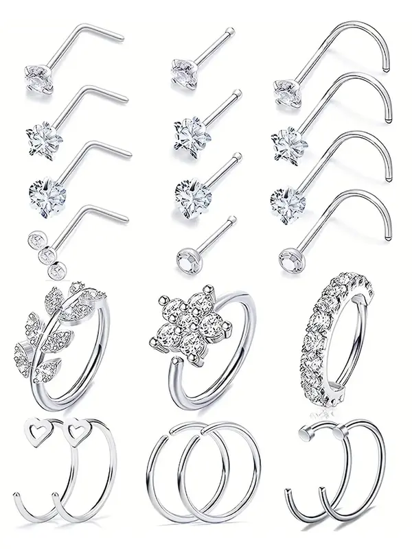 Women's Elegant Rhinestone Decorated Nose Studs, 1 Set Fashionable Piercing Body Jewelry for Women & Girls for Party, Daily C...
