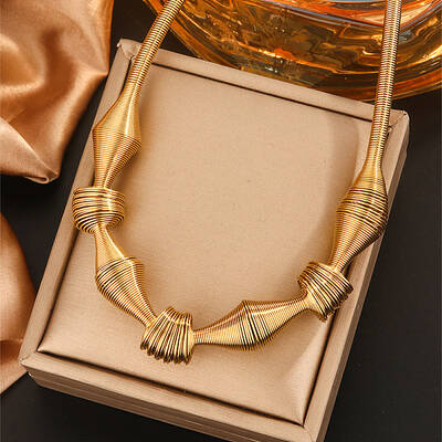 304 Stainless Steel Irregular Twisted Chain Spiral Bib Necklaces for Women