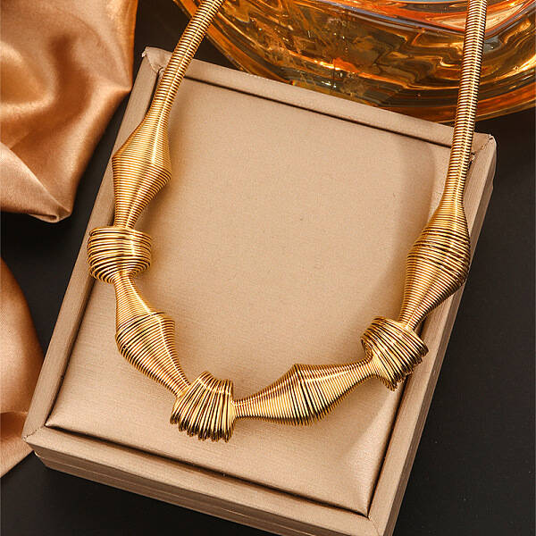 304 Stainless Steel Irregular Twisted Chain Spiral Bib Necklaces for Women