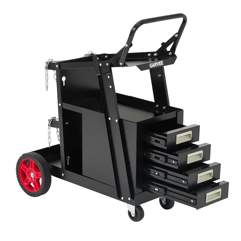 Garvee Welding Cart Heavy Duty Carbon Steel with 4 Drawers & Gas Tank Holder, Rolling Cart with Handle, 220 Lb Capacity for M...