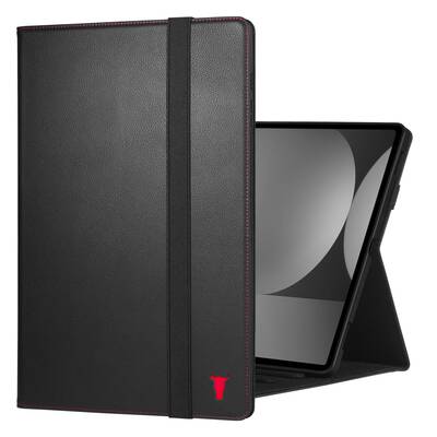 Samsung Galaxy Tab S11 Ultra Leather Case - Black with Red Detail