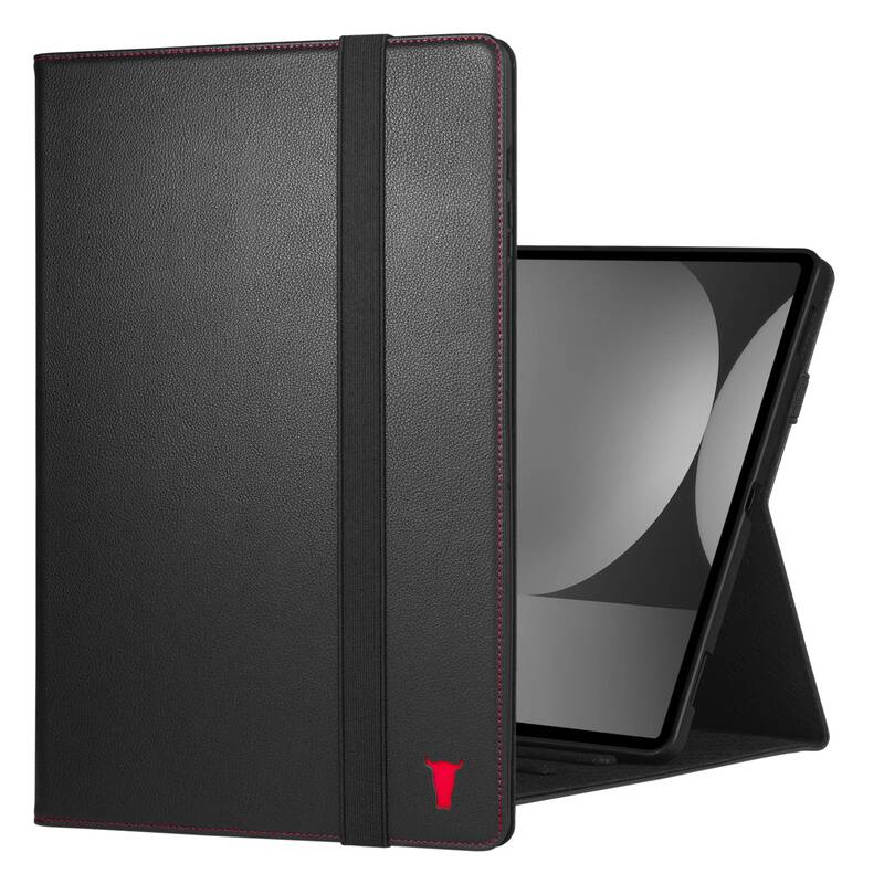 Samsung Galaxy Tab S11 Ultra Leather Case - Black with Red Detail
