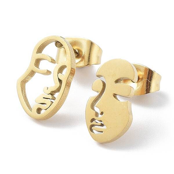 304 Stainless Steel Abstract Face Asymmetrical Earrings