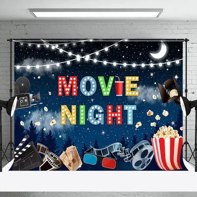 Snow Cinema Popcorn Backdrop For Movie Night Party - Aperturee