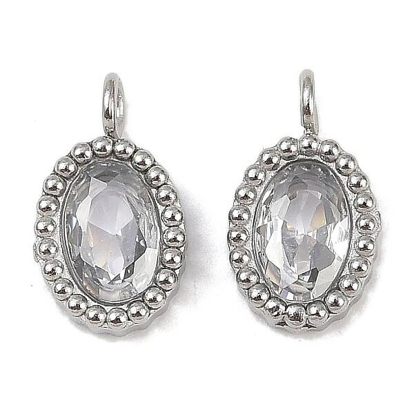 304 Stainless Steel Micro Pave Cubic Zirconia Charms