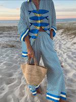 Women's Fish Print Top & Wide Leg Pants Set, Casual Fashion Cozy Top & Trousers for Daily Outdoor Wear, Ladies Summer Clothes...