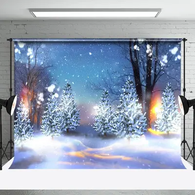 Yellow Light Night Snow Scene Photography Backdrop - Aperturee