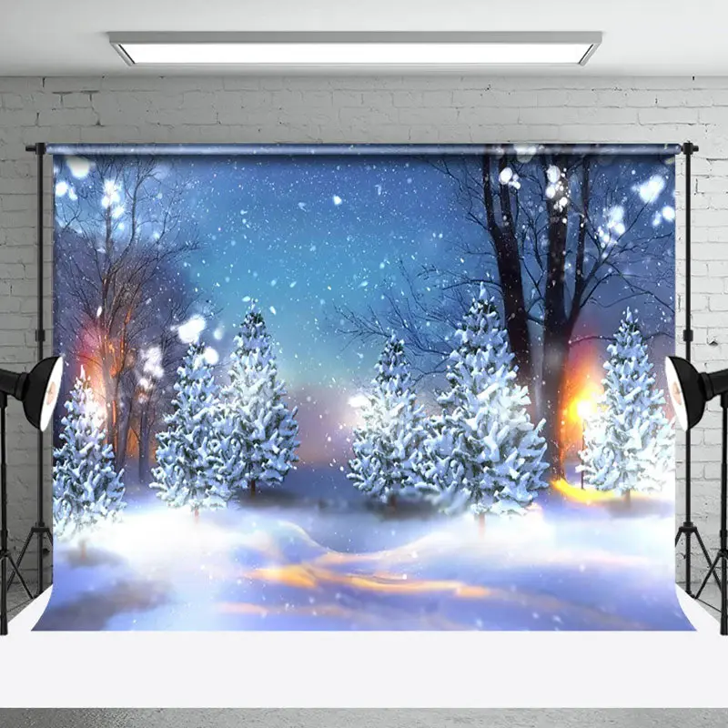Yellow Light Night Snow Scene Photography Backdrop - Aperturee