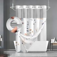 Floral Pattern Shower Curtain, Waterproof Bathroom Curtain with 12pcs Hooks, Bathroom Decor Supplies for Home, Hotel, Salon, ...