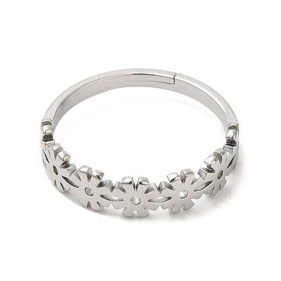 Non-Tarnish 304 Stainless Steel Flower Adjustable Ring for Women