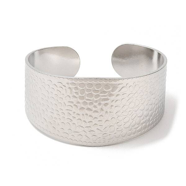Non-Tarnish 304 Stainless Steel Textured Wide Cuff Bangles for Women