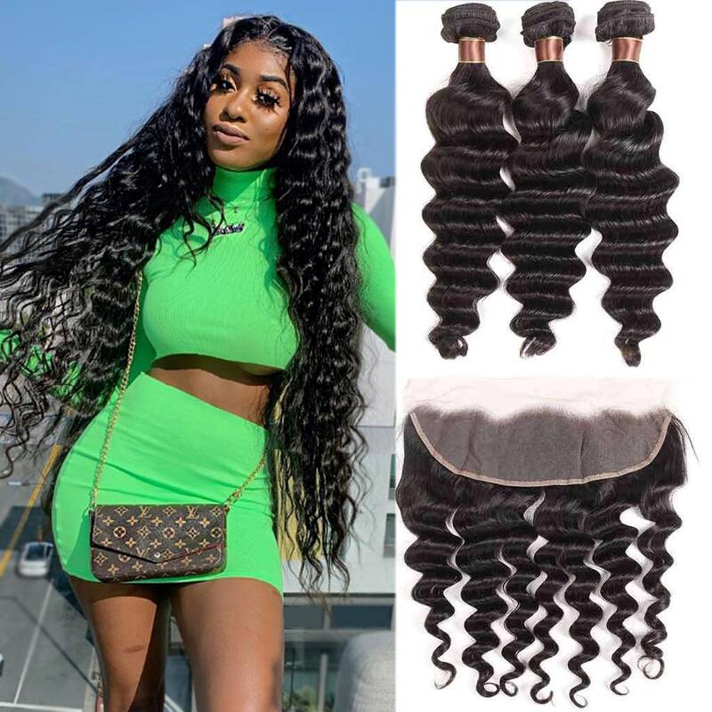 Loose Deep Wave 3/4 Bundles With Frontal Brazilian Virgin Hair-AshimaryHair.com