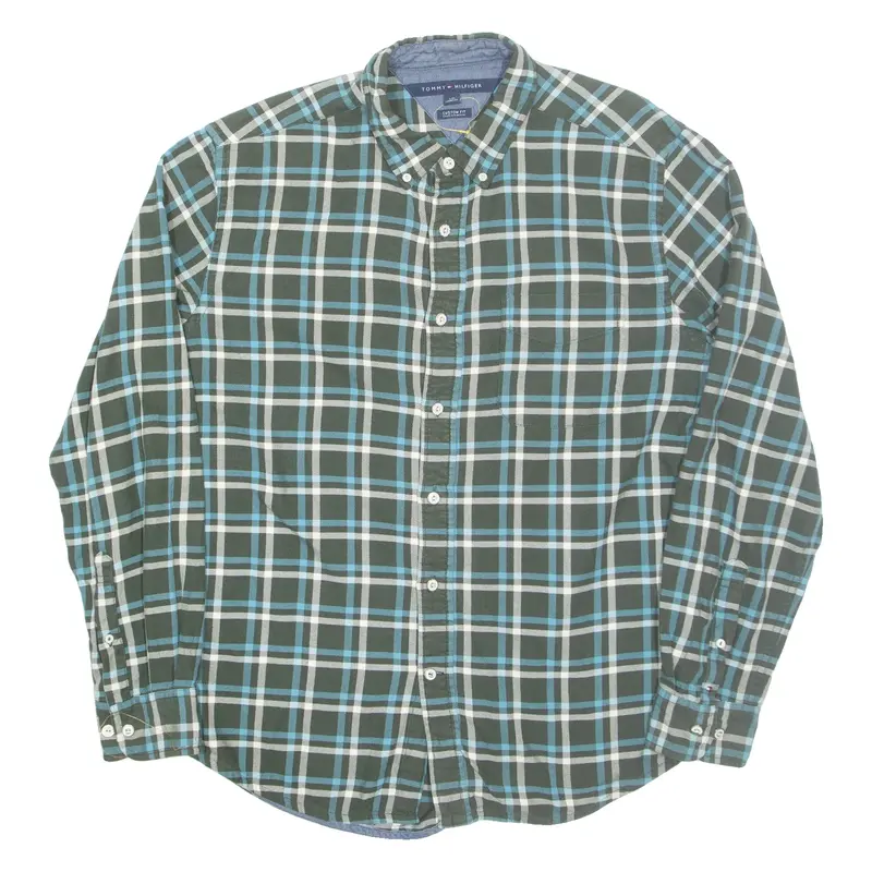 TOMMY HILFIGER Mens Shirt Green Check Long Sleeve L