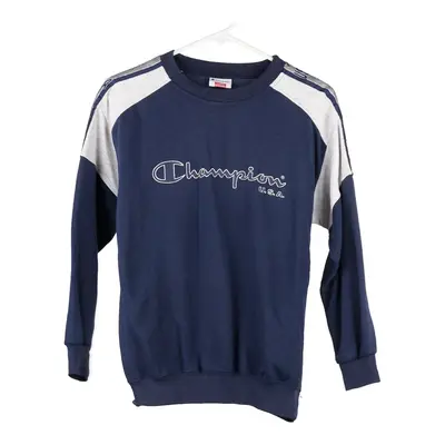 Age 13-14 Champion Spellout Sweatshirt - XL Blue Cotton Blend