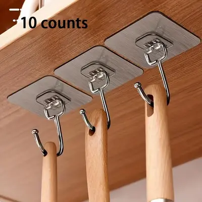 Wall Mounted Hooks, 10/20pcs Punch-free Adhesive Hooks, Transparent Reusable Seamless Hooks, Waterproof & Oilproof Hooks for ...