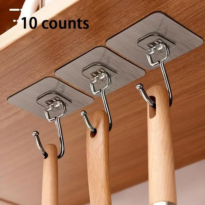 Wall Mounted Hooks, 10/20pcs Punch-free Adhesive Hooks, Transparent Reusable Seamless Hooks, Waterproof & Oilproof Hooks for ...