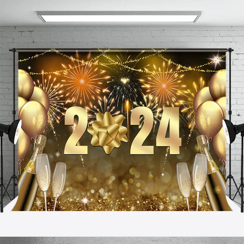Aperturee Golden Balloon Champagne Sparks New Year Backdrop